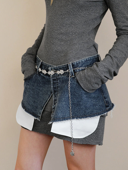 Instantfunk Raw Edge Denim Wrap Skirt - Blue