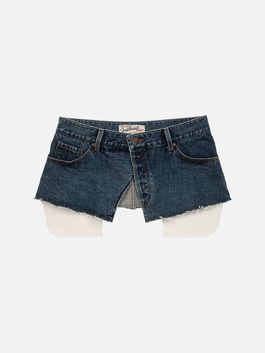 Instantfunk Raw Edge Denim Wrap Skirt - Blue