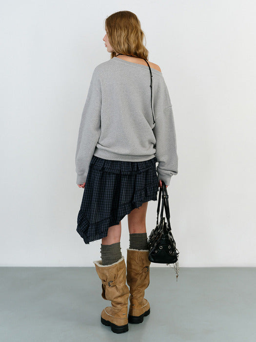 Instantfunk Raw Edge Check Tiered Skirt - Navy