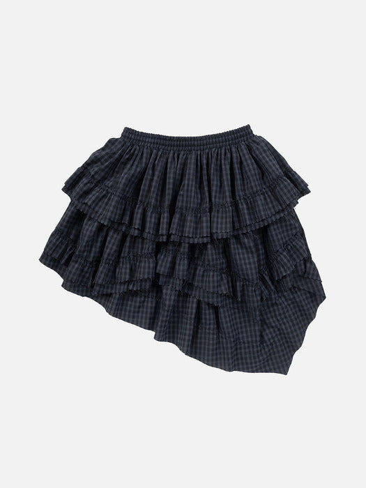 Instantfunk Raw Edge Check Tiered Skirt - Navy