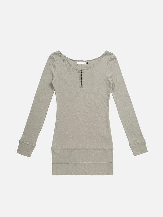 Instantfunk Henley Neck Tiered Jersey Dress - Light Grey