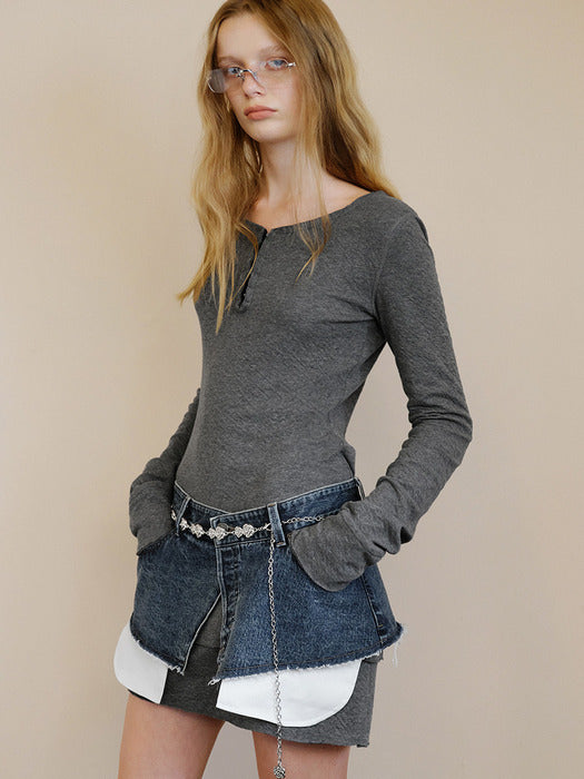 Instantfunk Henley Neck Tiered Jersey Dress - Grey