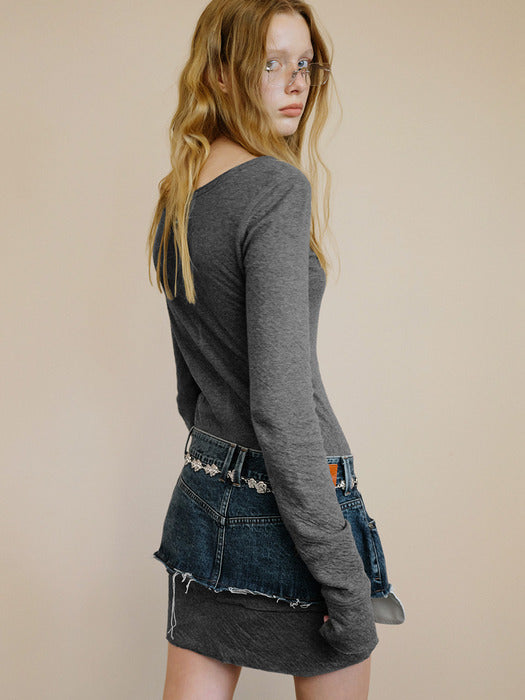Instantfunk Henley Neck Tiered Jersey Dress - Grey