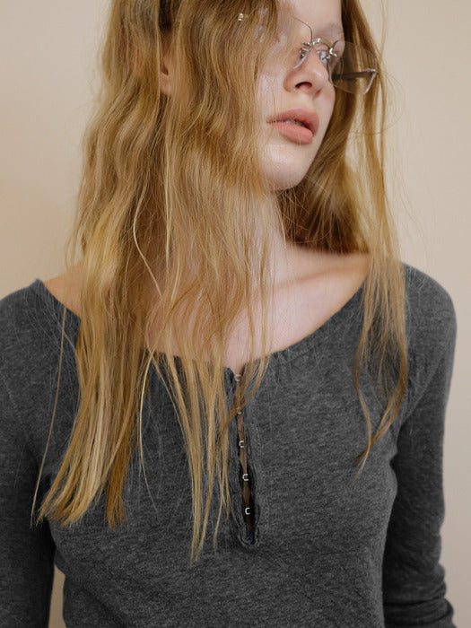 Instantfunk Henley Neck Tiered Jersey Dress - Grey
