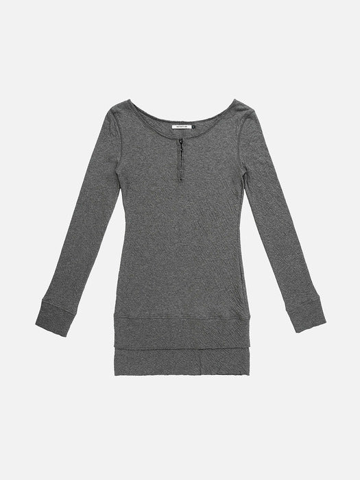 Instantfunk Henley Neck Tiered Jersey Dress - Grey