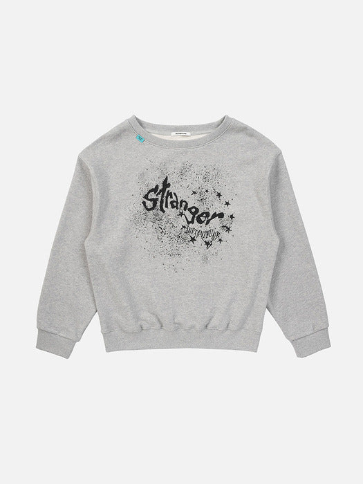 Instantfunk Graphic Scoop Neck Off Shoulder Sweatshirts - Melange Grey
