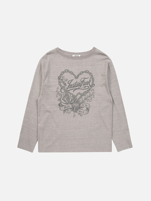 Instantfunk Oversized Heart Graphic Tee - Grey