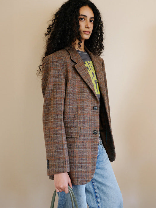 Instantfunk Essential Check Single Jacket - Brown