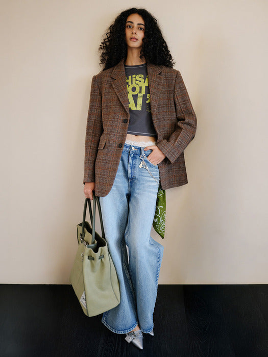 Instantfunk Essential Check Single Jacket - Brown