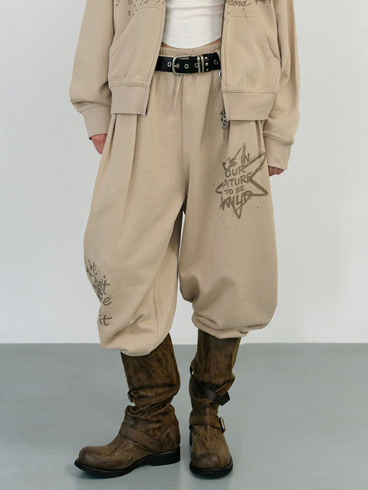 Instantfunk Washed Graphic Sweat Pants - Beige