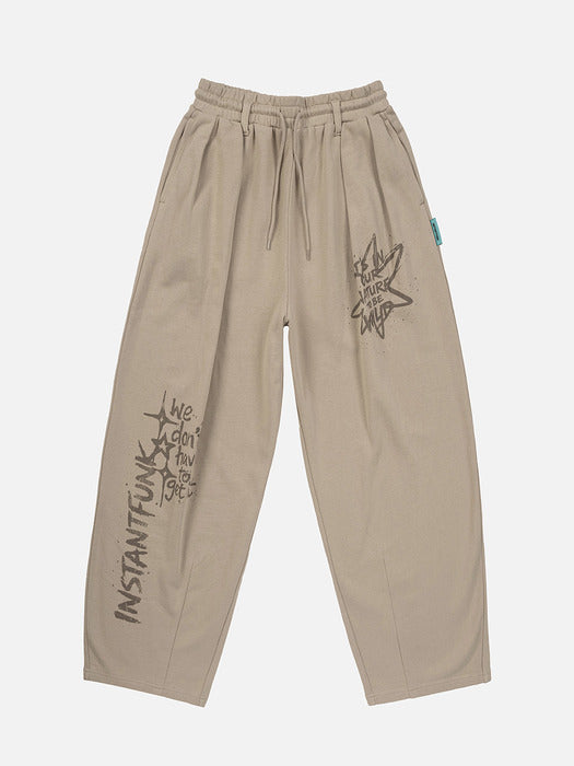 Instantfunk Washed Graphic Sweat Pants - Beige