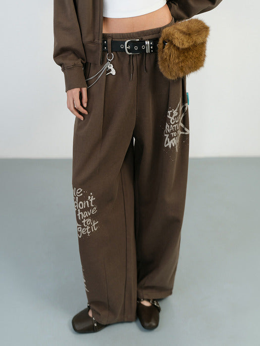 Instantfunk Washed Graphic Sweat Pants - Brown