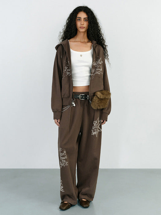 Instantfunk Washed Graphic Sweat Pants - Brown