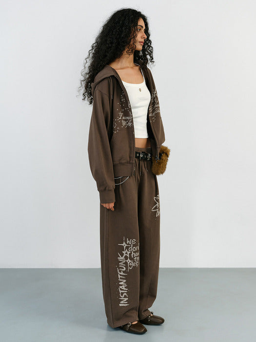 Instantfunk Washed Graphic Sweat Pants - Brown