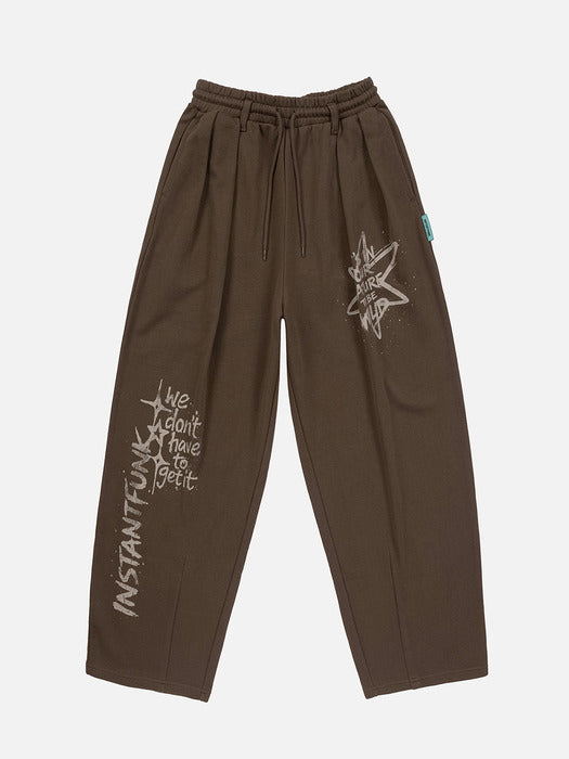 Instantfunk Washed Graphic Sweat Pants - Brown