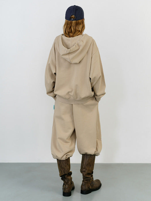 Instantfunk Washed Graphic Zip Up Hoodie - Beige