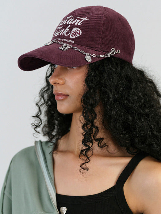 Instantfunk Peak Corduroy Ball Cap - Burgandy
