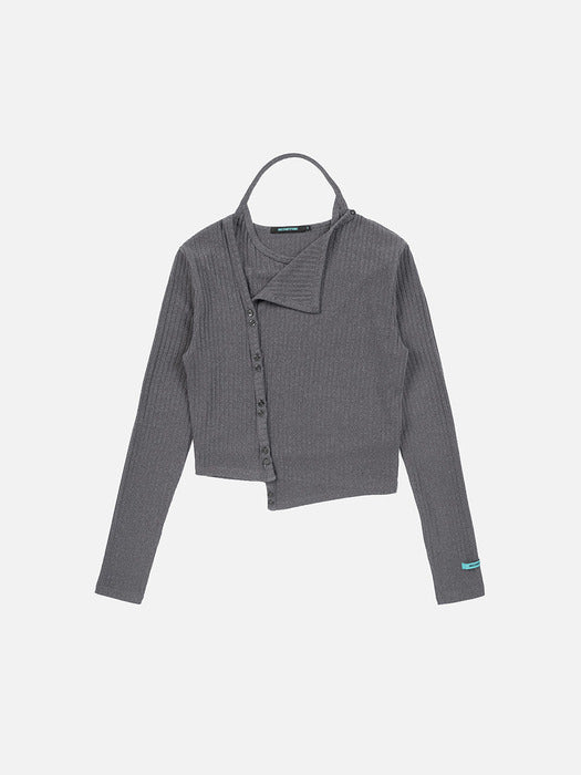 Instantfunk Rib Halter Cardigan Set UP - Charcoal