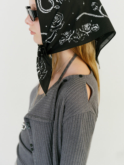 Instantfunk Rib Halter Cardigan Set UP - Charcoal