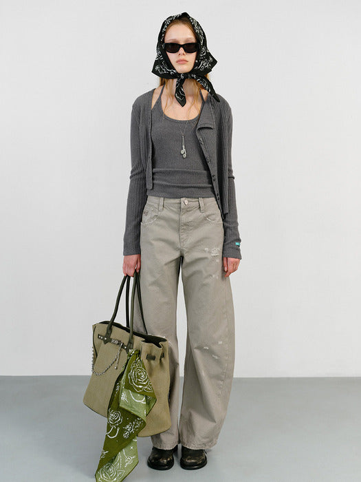 Instantfunk Rib Halter Cardigan Set UP - Charcoal