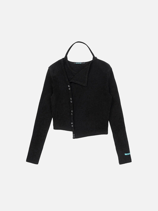 Instantfunk Rib Halter Cardigan Set Up - Black