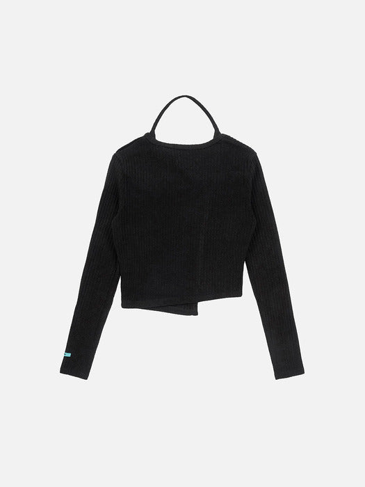 Instantfunk Rib Halter Cardigan Set UP - Black