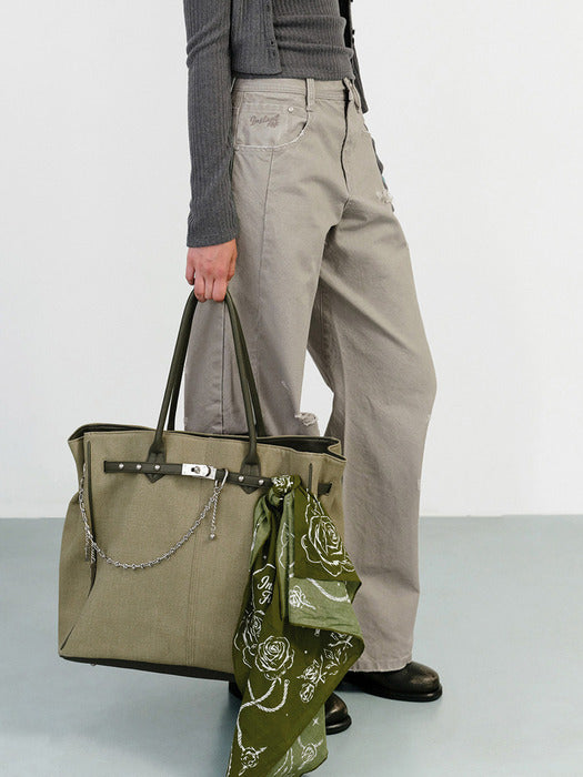Instantfunk Oversized Canvas Tote Bag - Olive