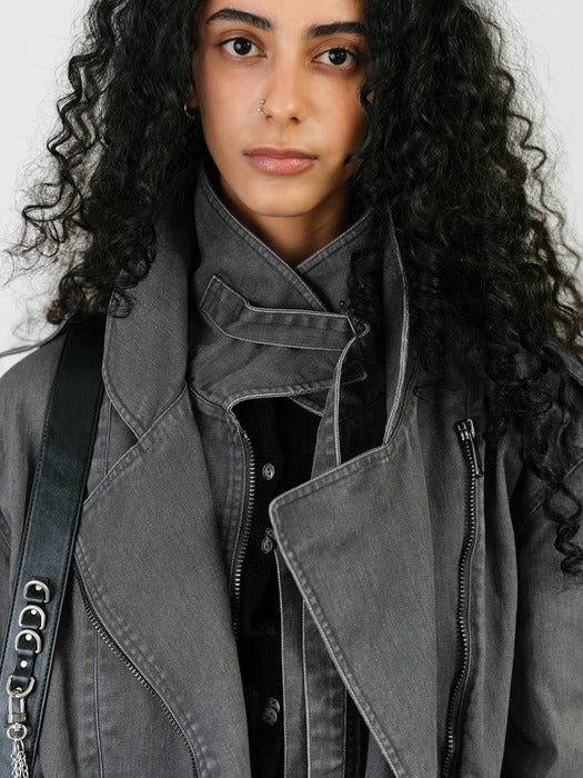 Instantfunk Layered Collar Rider Jacket - Grey