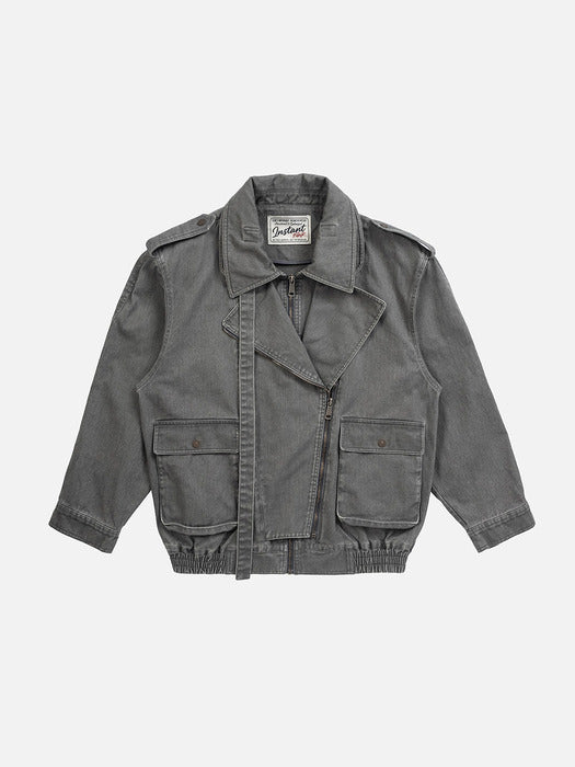 Instantfunk Layered Collar Rider Jacket - Grey
