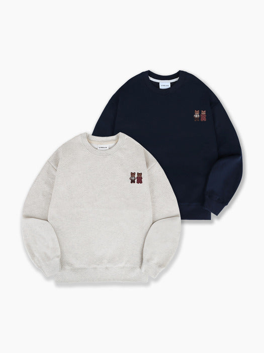 Ambler [1+1] Sweet Cat Couple Applique Sweatshirts