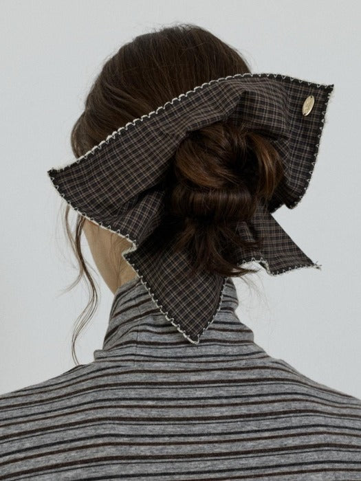 Depound check square scrunchie - brown