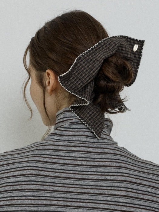 Depound check square scrunchie - brown