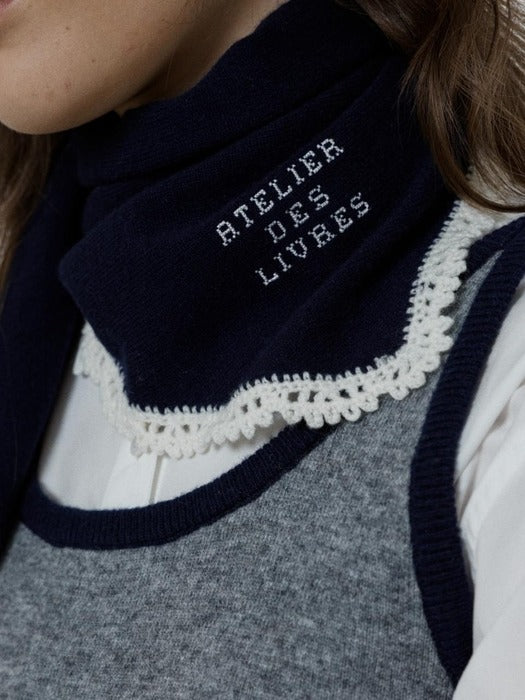 Depound cashmere blend crochet triangle muffler - navy