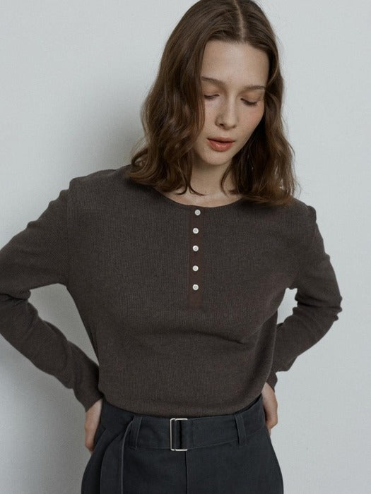 Depound waffle henley neck t-shirt - dark brown