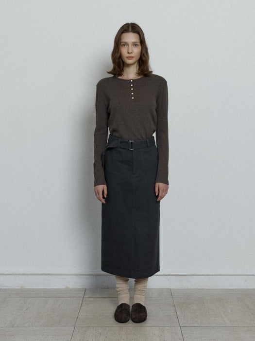 Depound waffle henley neck t-shirt - dark brown
