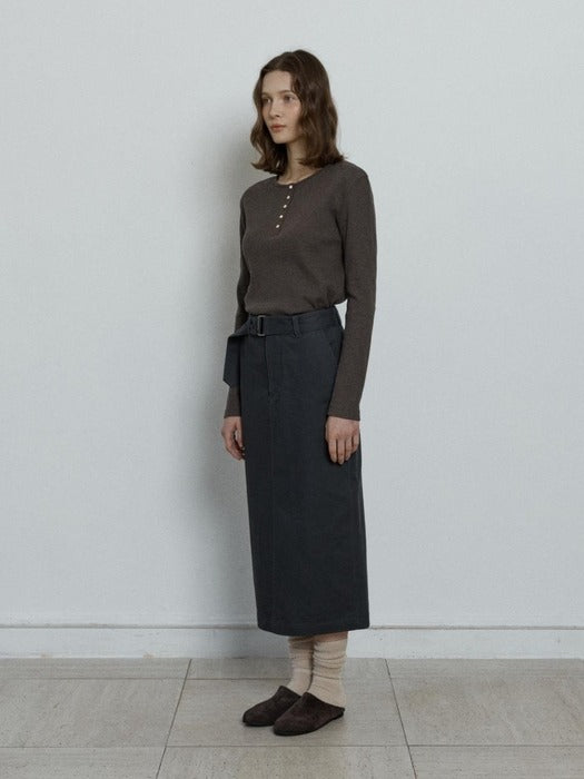 Depound waffle henley neck t-shirt - dark brown