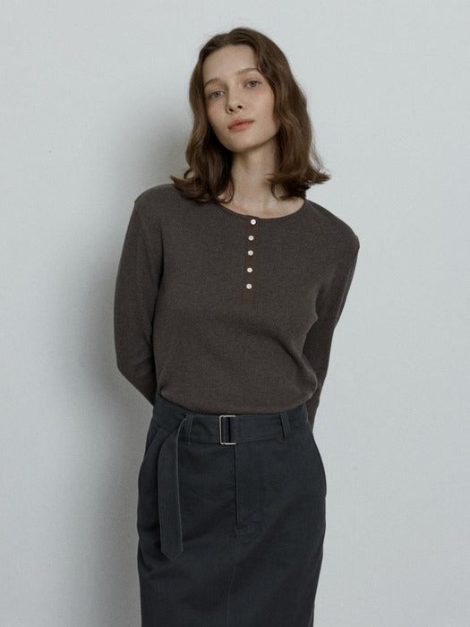 Depound waffle henley neck t-shirt - dark brown