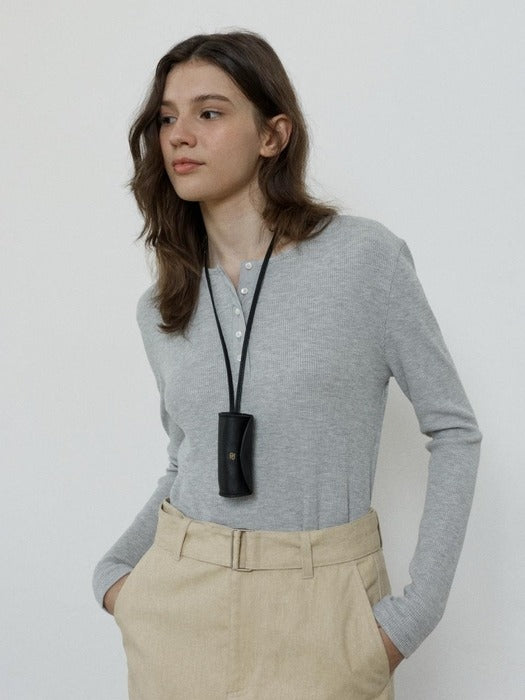 Depound waffle henley neck t-shirt - melange grey