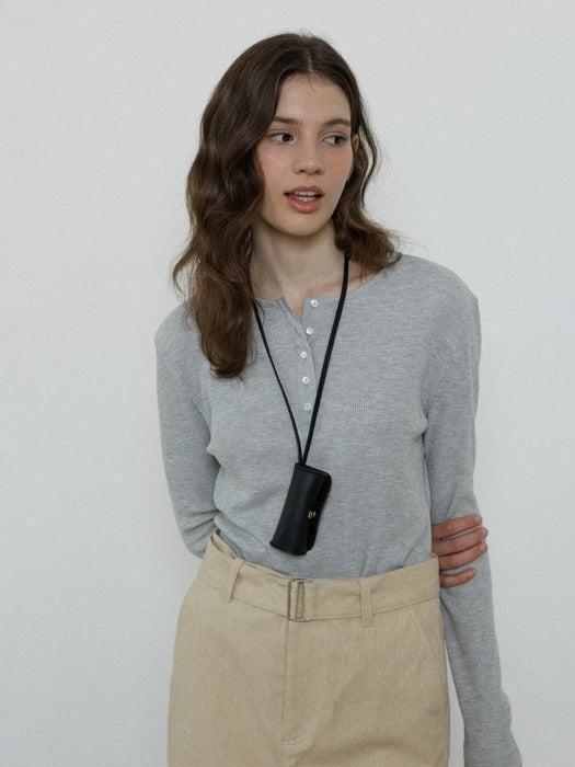 Depound waffle henley neck t-shirt - melange grey