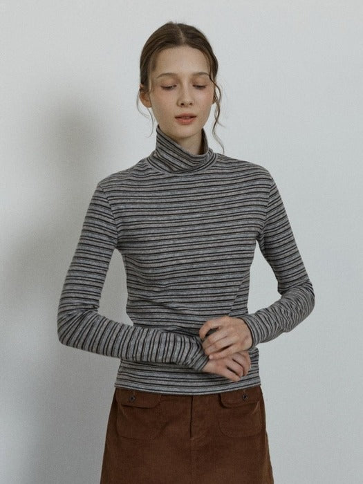 Depound stripe turtleneck t-shirt - grey