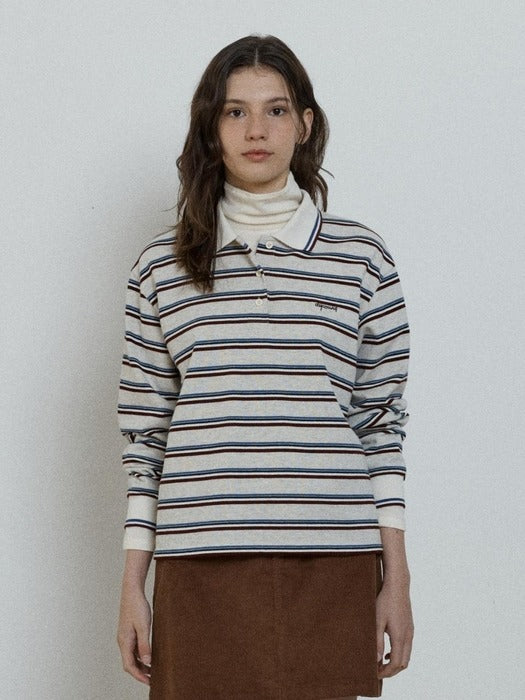 Depound multi stripe collar t-shirt - oatmeal