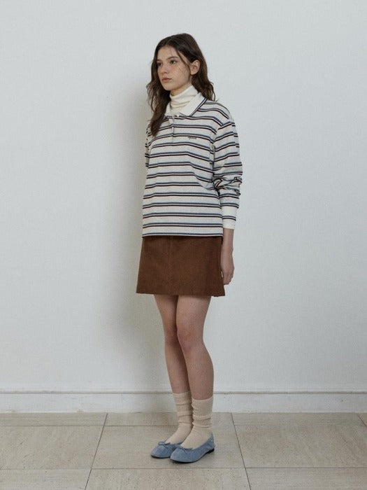 Depound multi stripe collar t-shirt - oatmeal