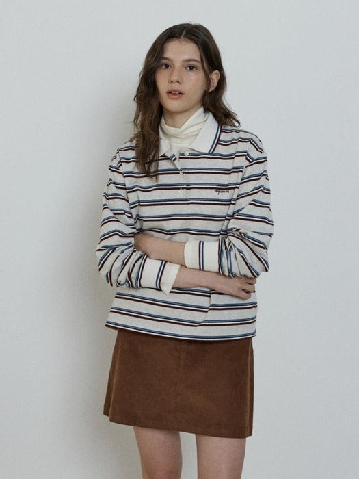 Depound multi stripe collar t-shirt - oatmeal