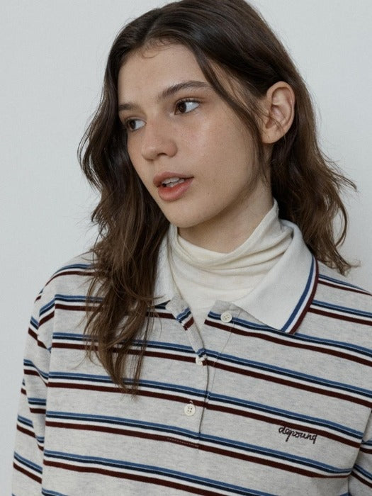 Depound multi stripe collar t-shirt - oatmeal