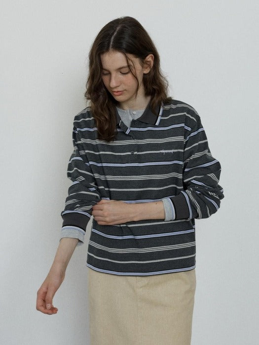 Depound multi stripe collar t-shirt - grey