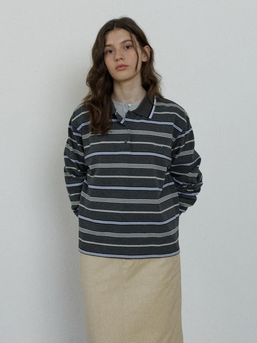 Depound multi stripe collar t-shirt - grey