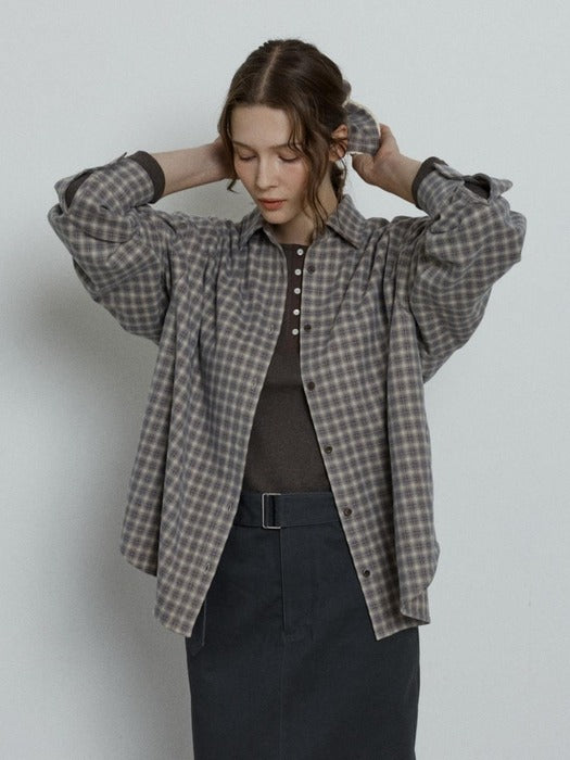 Depound soft oversized check shirt - beige