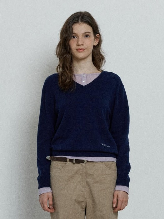 Depound wool v-neck pullover - navy