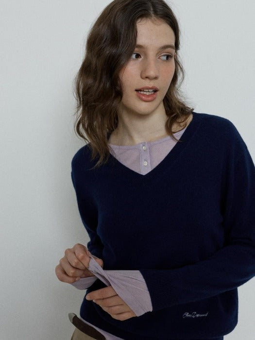 Depound wool v-neck pullover - navy