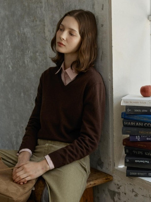 Depound wool v-neck pullover - brown